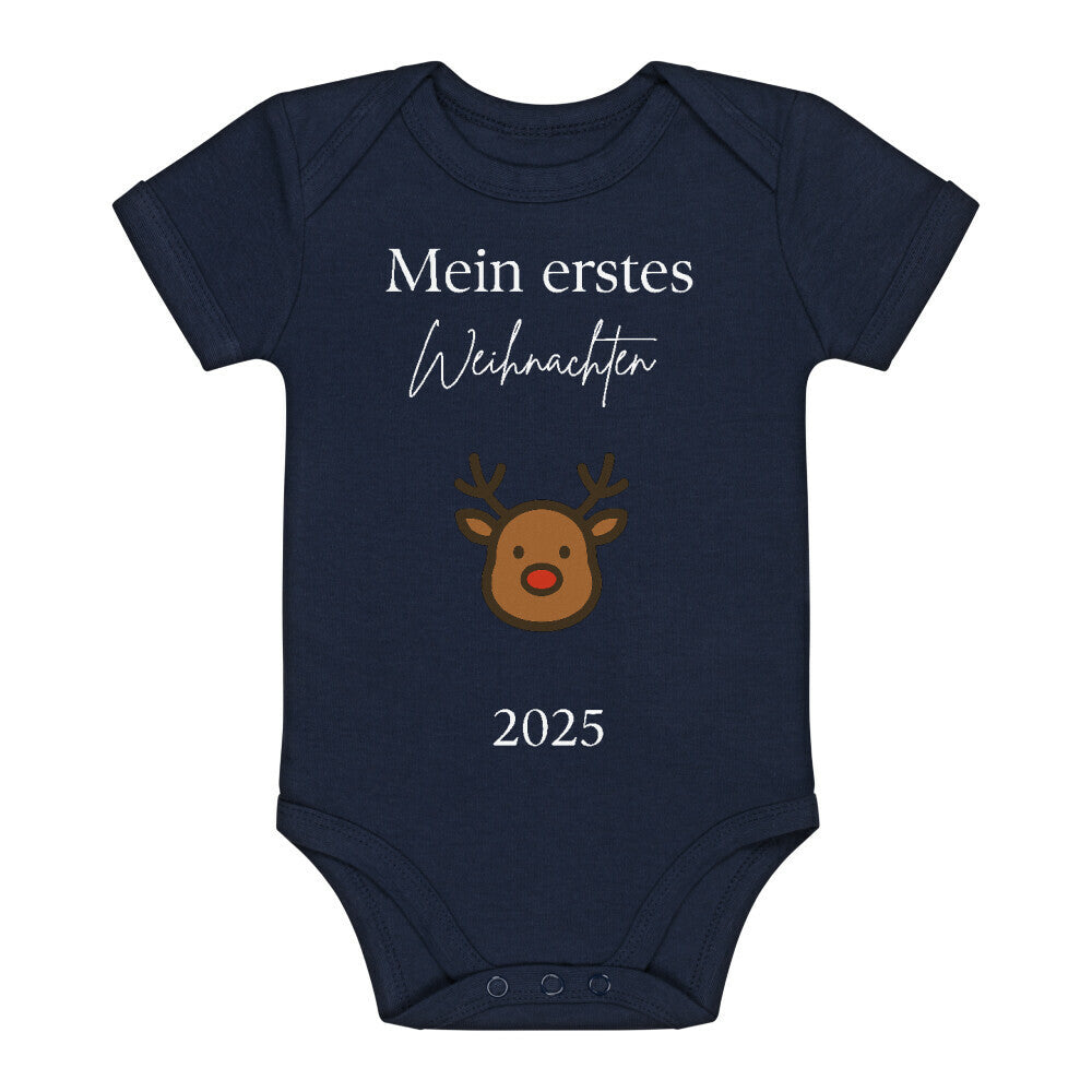 Baby Body mein erstes Weihnachten 2025 mit einem Rentier abgebildet verscheidende Größen und Farben