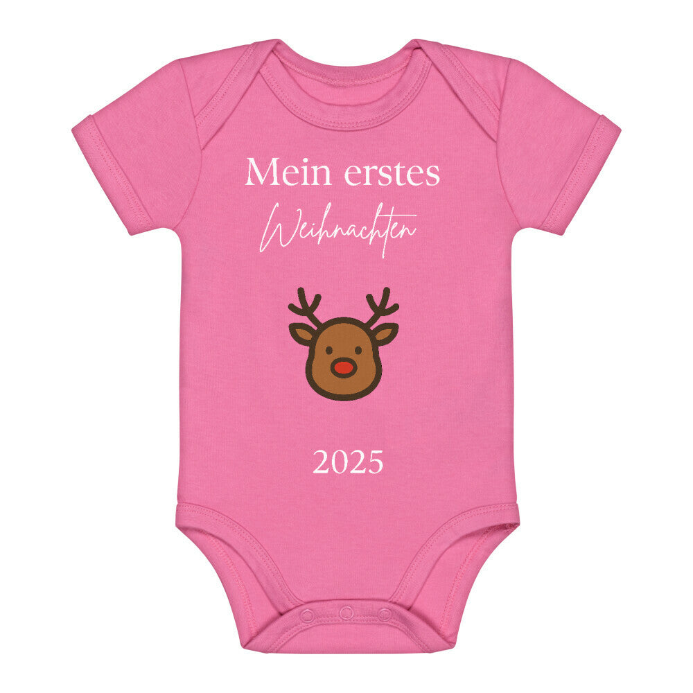 Baby Body mein erstes Weihnachten 2025 mit einem Rentier abgebildet verscheidende Größen und Farben