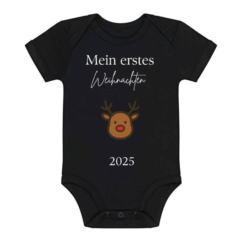 Baby Body mein erstes Weihnachten 2025 mit einem Rentier abgebildet verscheidende Größen und Farben