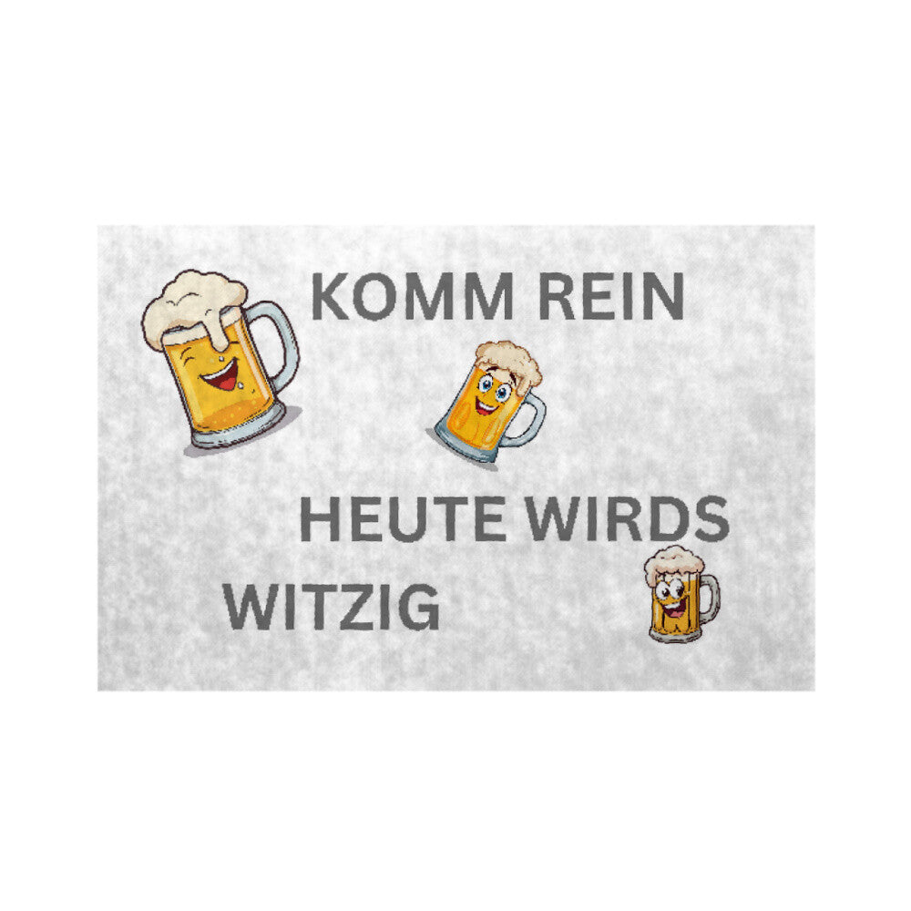 Komm rein heute wird’s witzig Fußmatte mit Bierkrügen einzigartig für Party al Geschenk für Freunde in weiss