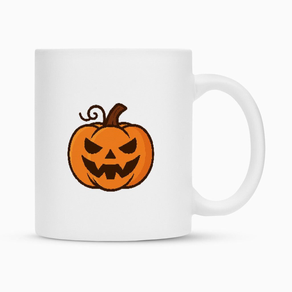 Halloween Tasse Kürbis beide Seiten sind mit einem schönen Grusel Kürbis bedruckt, diese Tasse aus Keramik in Matt weiß ist ein echter hingucker für alle Halloween Fans oder auch für kalte Herbsttage