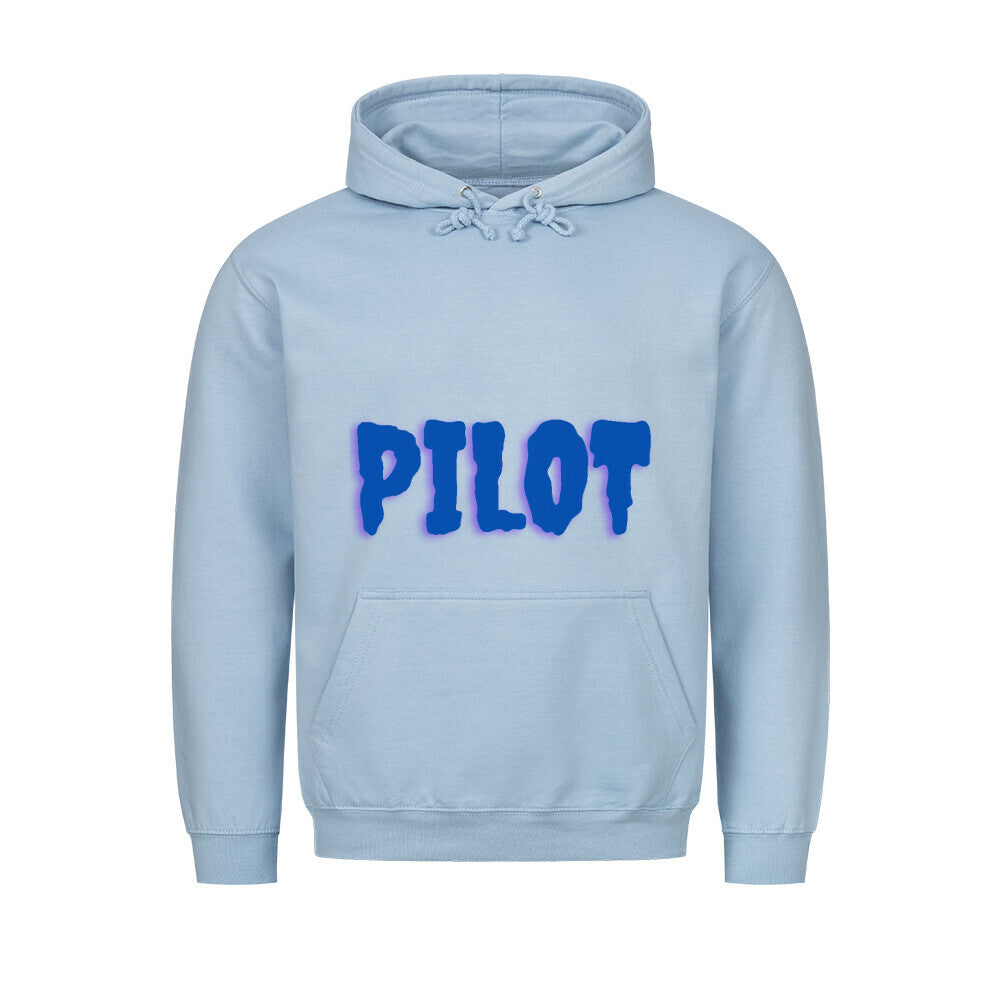 Hoodie mit vorne dem Aufdruck Pilot auf der Rückseite ist ein Flugzeug abgebildet mit der Kennung D-EEQT und der Spruch: Lieber eine Stunde früher am Platz, als eine Minute zu spät im Endanflug. - Farbe Babybla