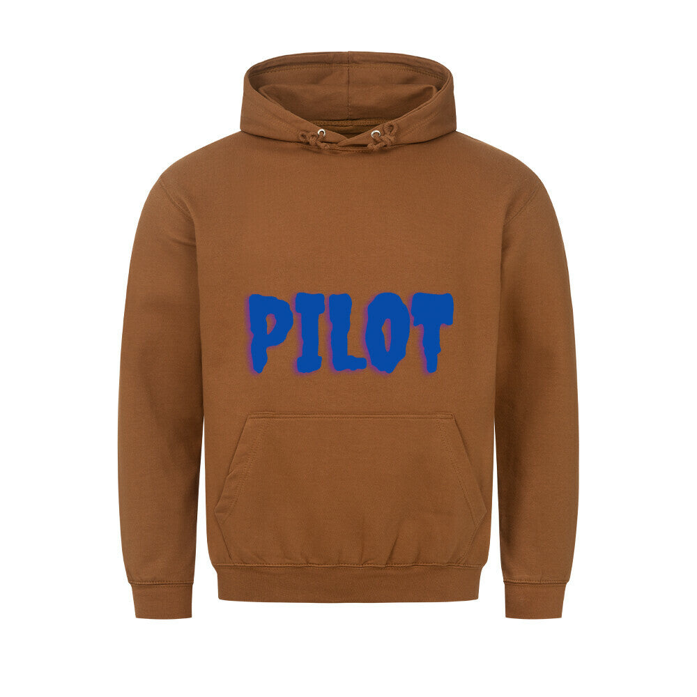 Hoodie mit vorne dem Aufdruck Pilot auf der Rückseite ist ein Flugzeug abgebildet mit der Kennung D-EEQT und der Spruch: Lieber eine Stunde früher am Platz, als eine Minute zu spät im Endanflug. - Farbe caramel toffee
