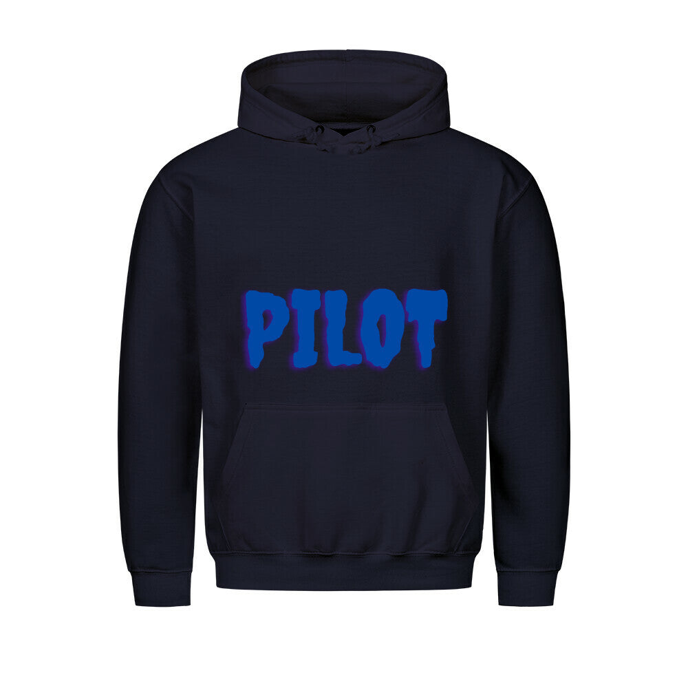 Hoodie mit vorne dem Aufdruck Pilot auf der Rückseite ist ein Flugzeug abgebildet mit der Kennung D-EEQT und der Spruch: Lieber eine Stunde früher am Platz, als eine Minute zu spät im Endanflug. - Farbe New French Navy