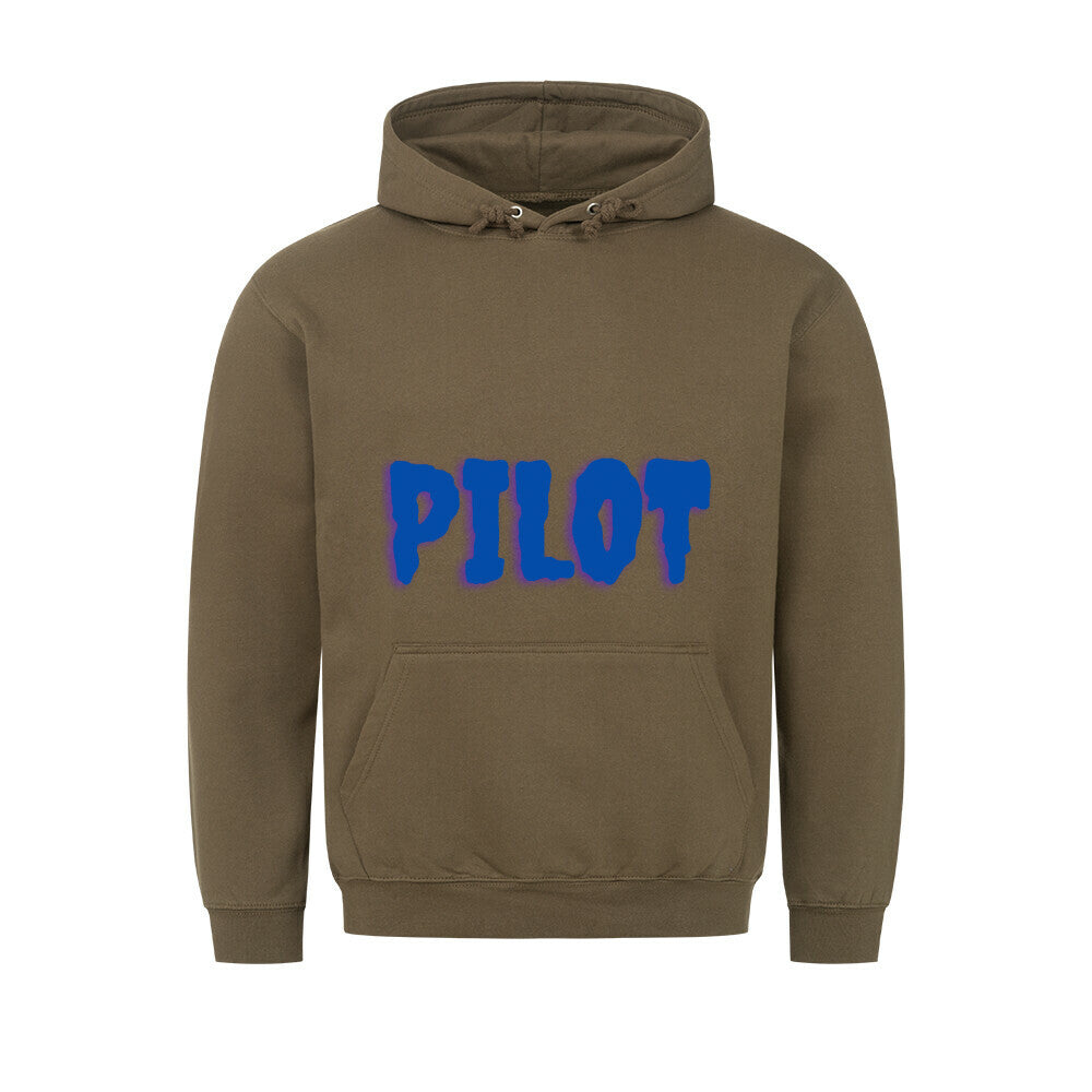 Hoodie mit vorne dem Aufdruck Pilot auf der Rückseite ist ein Flugzeug abgebildet mit der Kennung D-EEQT und der Spruch: Lieber eine Stunde früher am Platz, als eine Minute zu spät im Endanflug. - Farbe  olive