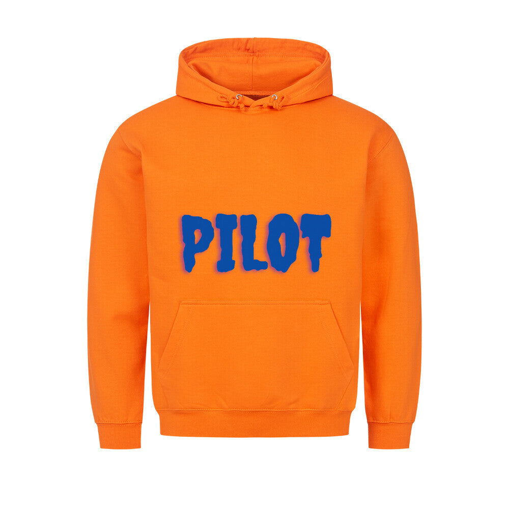 Hoodie mit vorne dem Aufdruck Pilot auf der Rückseite ist ein Flugzeug abgebildet mit der Kennung D-EEQT und der Spruch: Lieber eine Stunde früher am Platz, als eine Minute zu spät im Endanflug. - Farbe orange