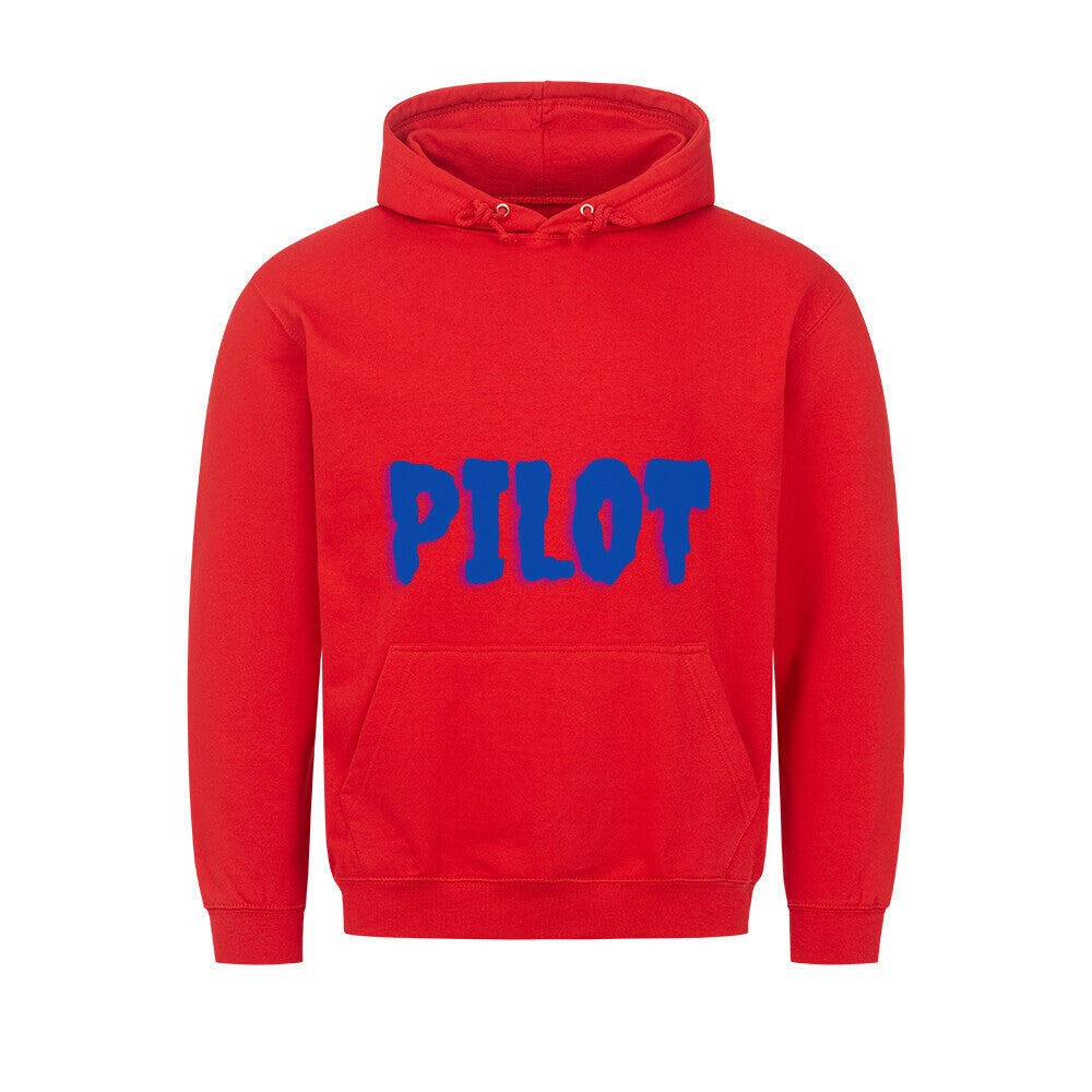 Hoodie mit vorne dem Aufdruck Pilot auf der Rückseite ist ein Flugzeug abgebildet mit der Kennung D-EEQT und der Spruch: Lieber eine Stunde früher am Platz, als eine Minute zu spät im Endanflug. - Farbe rot