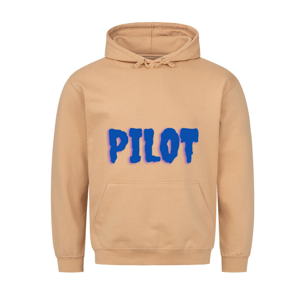 Hoodie mit vorne dem Aufdruck Pilot auf der Rückseite ist ein Flugzeug abgebildet mit der Kennung D-EEQT und der Spruch: Lieber eine Stunde früher am Platz, als eine Minute zu spät im Endanflug. - Farbe  sand