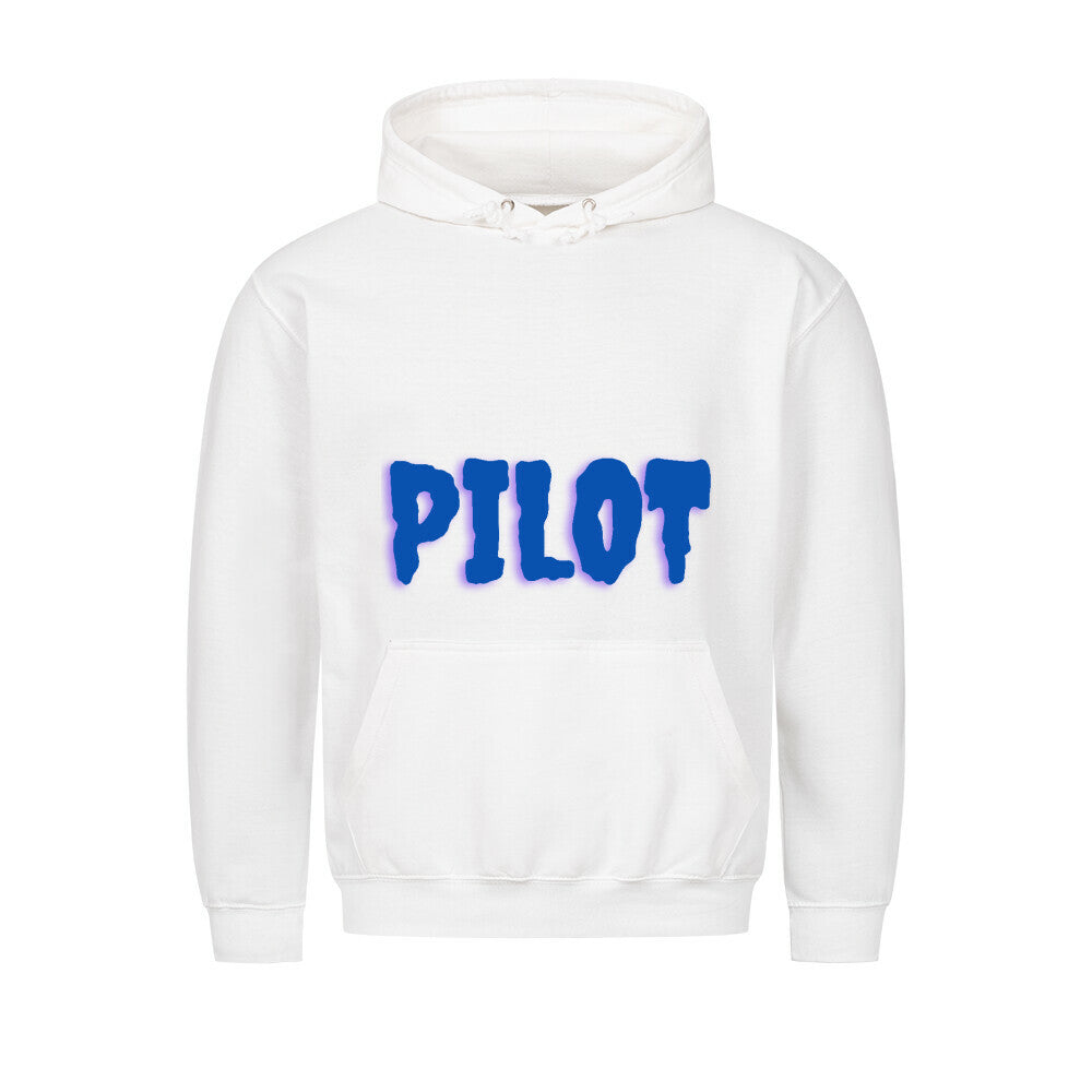 Hoodie mit vorne dem Aufdruck Pilot auf der Rückseite ist ein Flugzeug abgebildet mit der Kennung D-EEQT und der Spruch: Lieber eine Stunde früher am Platz, als eine Minute zu spät im Endanflug. - Farbe weiß