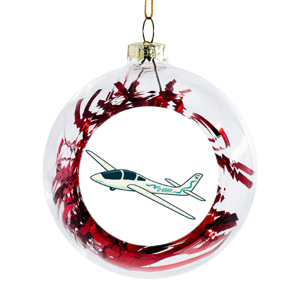 Weihnachtskugel  Segelflugzeug  mit der Kennung D-6660 und türkisen streifen in der Kugel befinden sich noch rote Folienstreifen