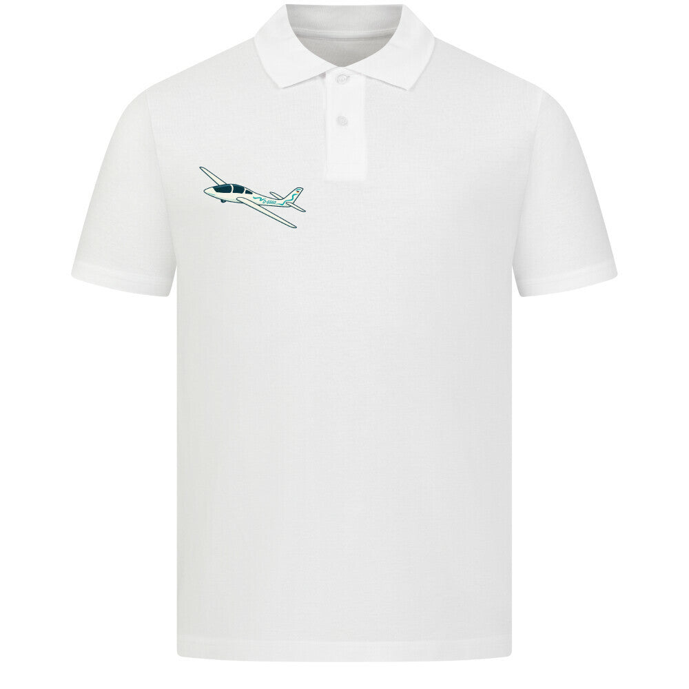 Classic Polo Shirt - Piloten haben keinen Rückenwind dieser Spruch befindet sich auf der  Rückseite des Shirts in einem gelben Schriftzug  auf der Vorderseite erkennen Sie ein Segelflugzeug mit der Kennung D-6660 links oben ,dieses sieht man auf der Rückseite mit einer schönen Abbildung mitten im Kreis von dem Spruch. Farbe des Shirts ist weiss
