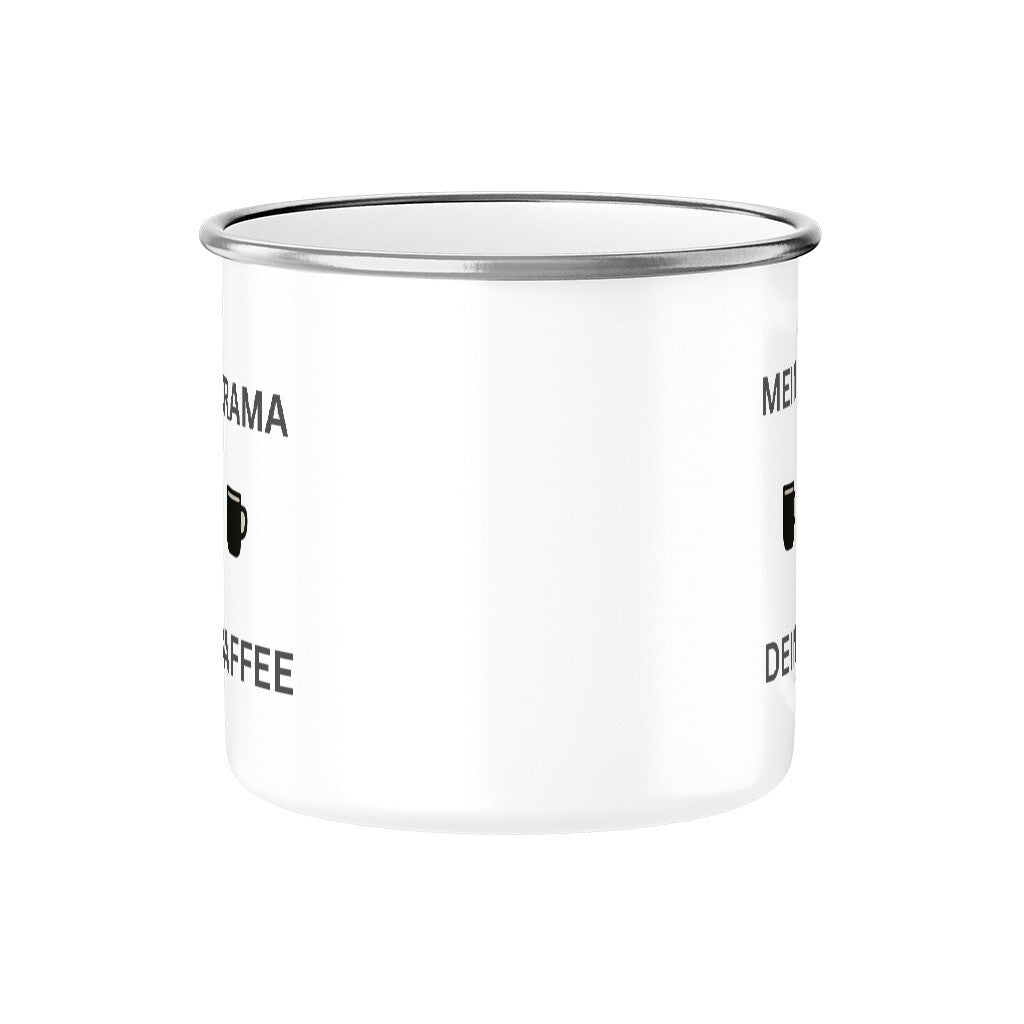 Emaille-Tasse-silber-Mein-Kaffee-dein-drama-witzig