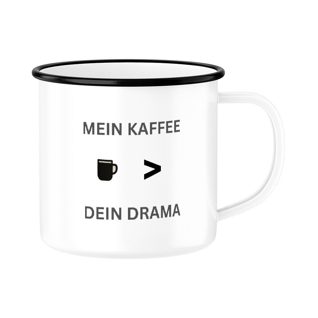 Emaille-Tasse-schwarz-Mein-Kaffee-dein-drama-witzig