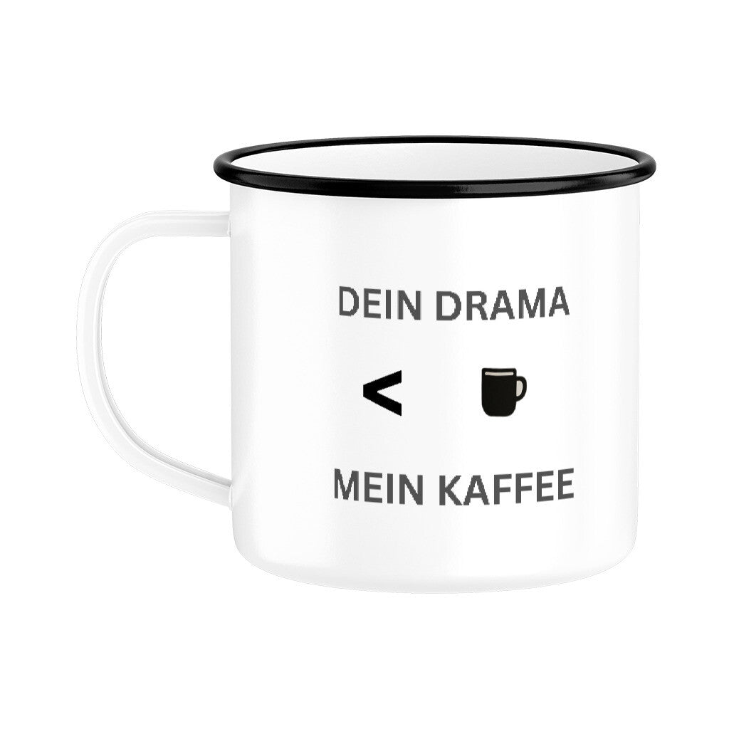 Emaille-Tasse-schwarz-Mein-Kaffee-dein-drama-witzig