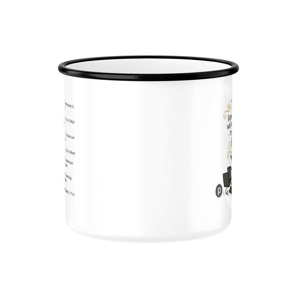 Emaille Tasse Schwarz Buerozicke das Technik Genie mit einzigartigen Bildern & Sprüchen 