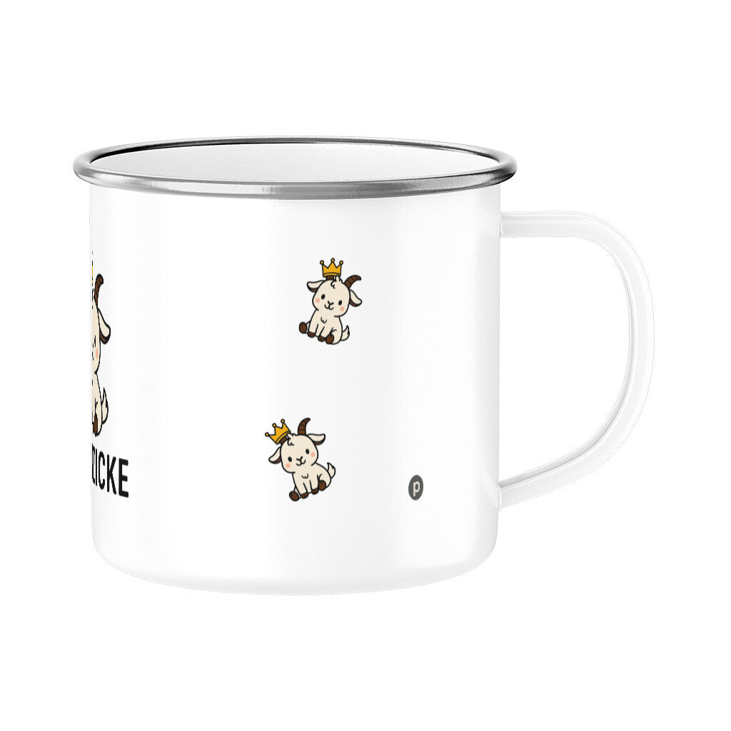 Emaille Tasse Silber Buero Zicke der Klassiker lustig mit einzigartigen Motiv