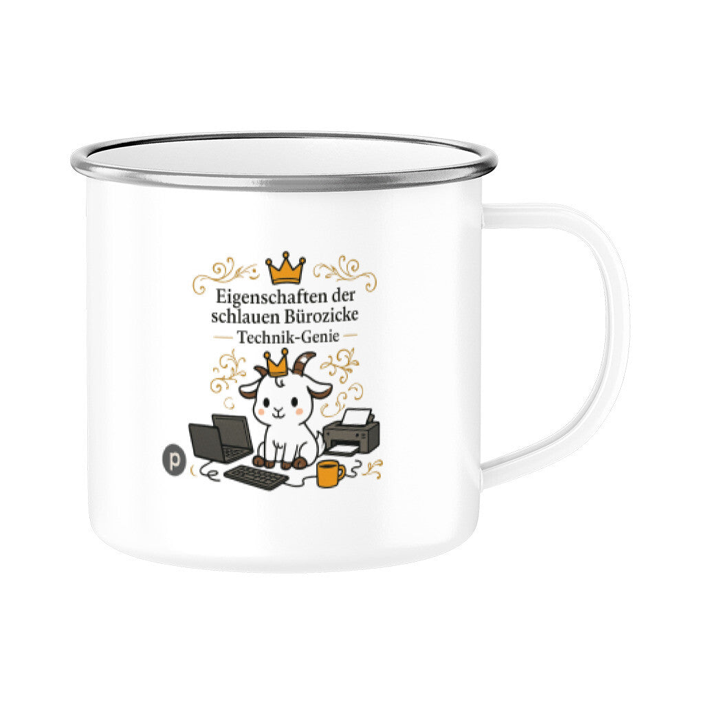 Emaille Tasse Silber Buerozicke das Technik Genie mit einzigartigen Bildern & Sprüchen 