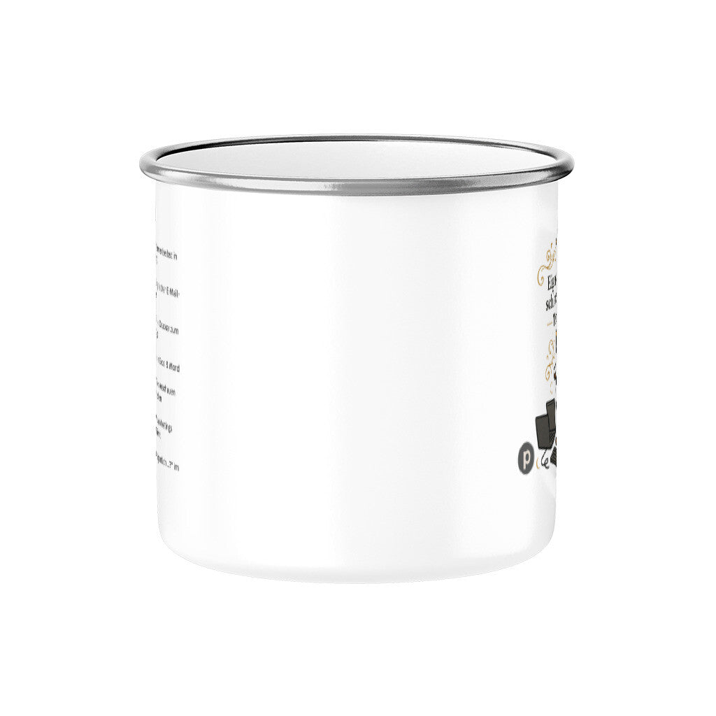 Emaille Tasse Silber Buerozicke das Technik Genie mit einzigartigen Bildern & Sprüchen 