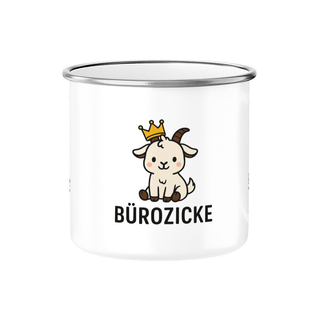 Emaille Tasse Silber Buero Zicke der Klassiker lustig mit einzigartigen Motiv