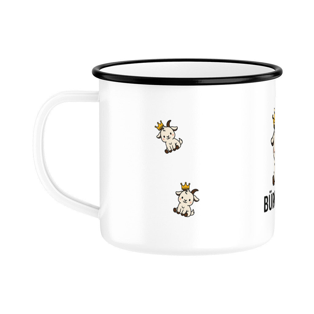 Emaille Tasse schwarz Buero Zicke der Klassiker lustig mit einzigartigen Motiv