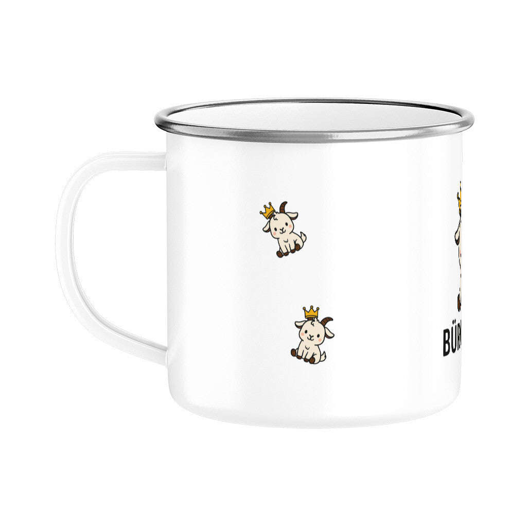 Emaille Tasse Silber Buero Zicke der Klassiker lustig mit einzigartigen Motiv