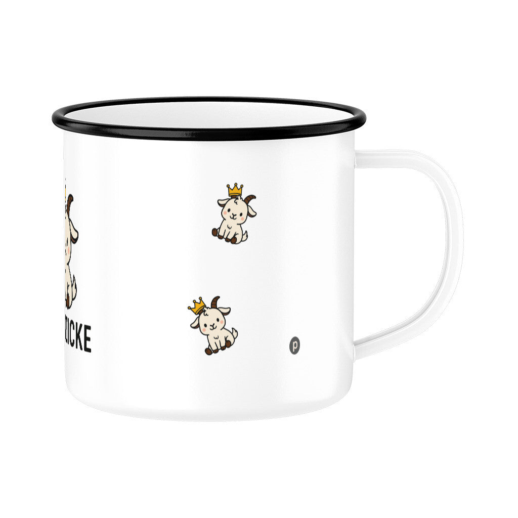 Emaille Tasse schwarz Buero Zicke der Klassiker lustig mit einzigartigen Motiv
