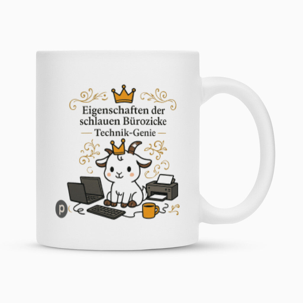Keramik Tasse weiss matt Buerozicke das Technik Genie mit Henkel einzigartigem Motiv, Sprüche. 