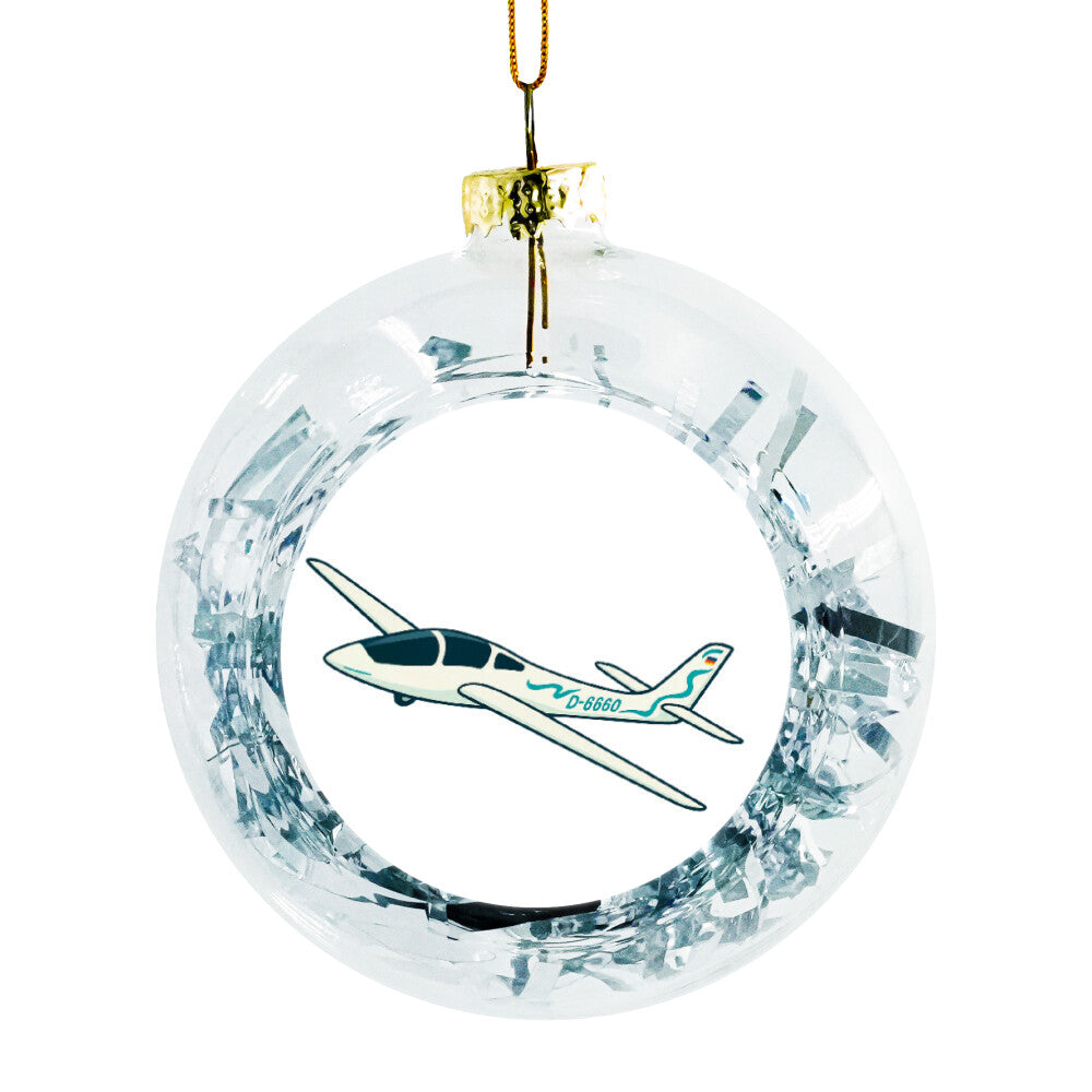 Weihnachtskugel  Segelflugzeug  mit der Kennung D-6660 und türkisen streifen in der Kugel befinden sich noch  Folienstreifen in Silber 
